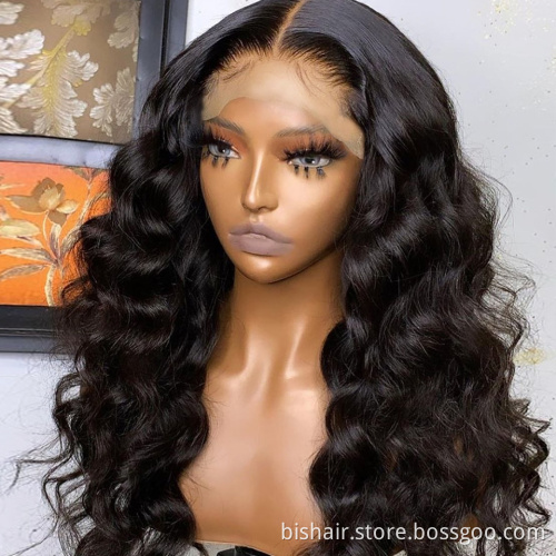 Cheap loose deep wave lace front wig Brazilian real hair suitable for women Pre-drawn natural hairline 180% density Swiss lace